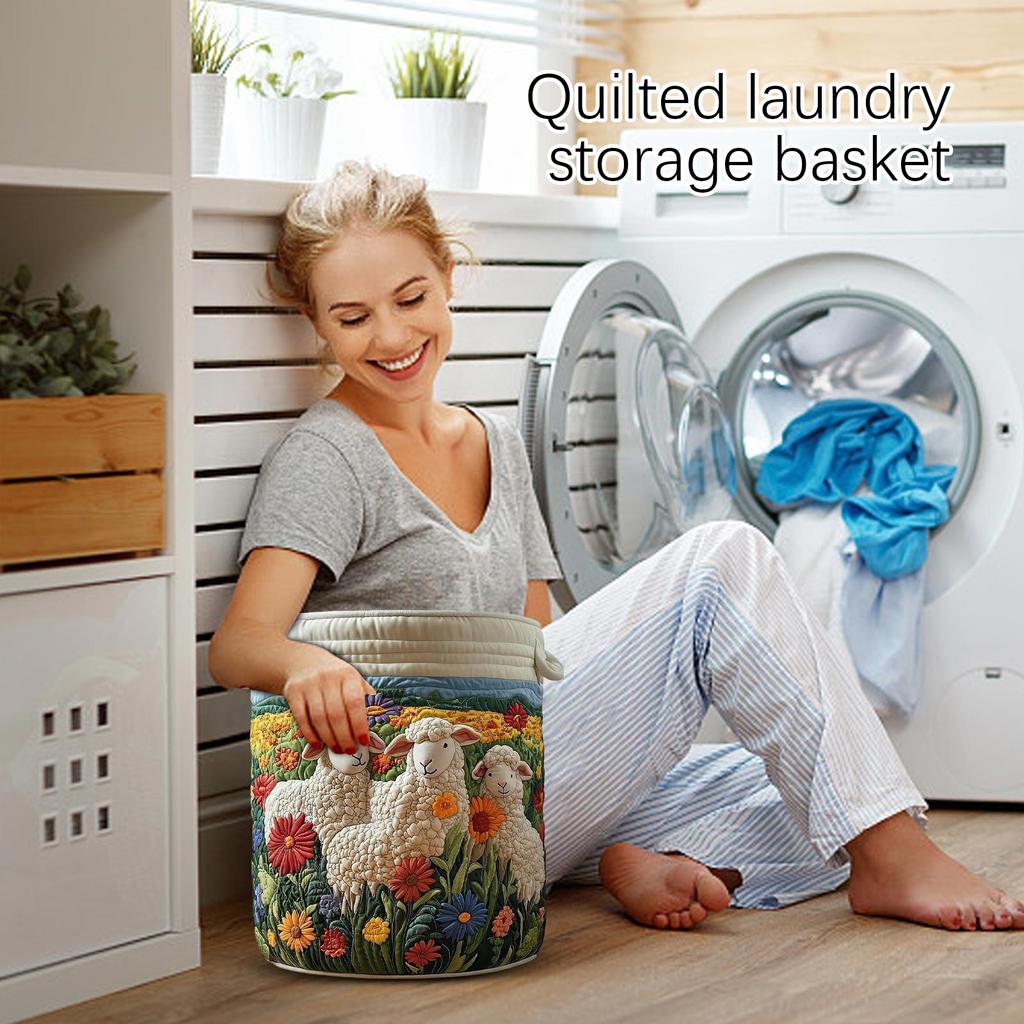 Grande Cesto Trapuntato per Biancheria 51x71cm Organizer in Tessuto Resistente con Manici per Vestiti, Giocattoli e Oggetti Domestici