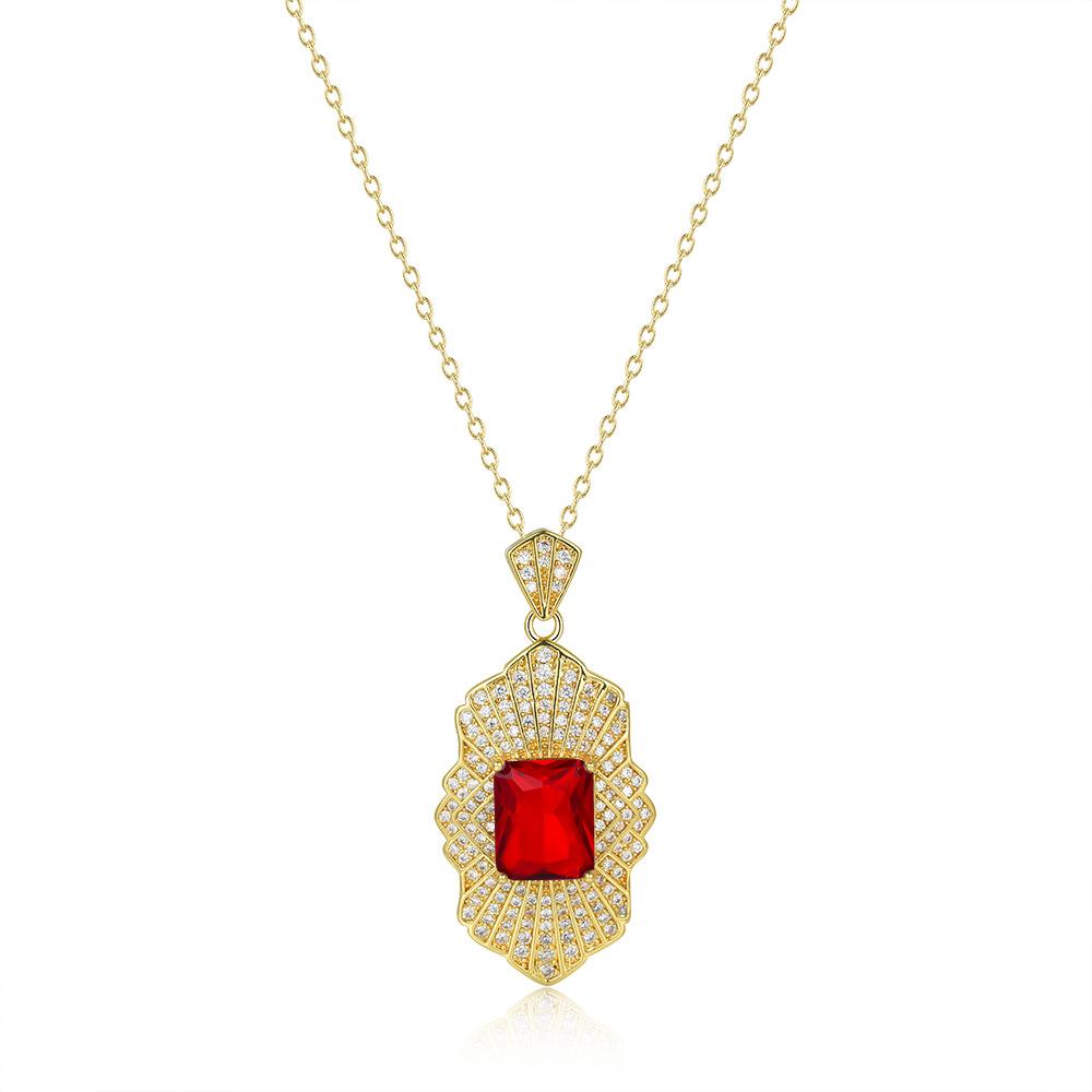 Rectangle diamond colored treasure pendant, stud earrings, ring set, hot-selling court style tag necklace.