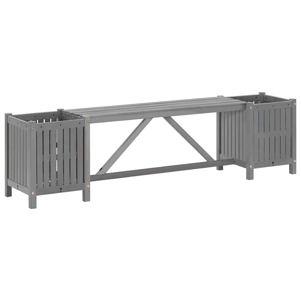 Vidaxl Ławka Ogrodowa Z 2 Donicami 150 Cm, Lite Drewno Akacjowe, Szara