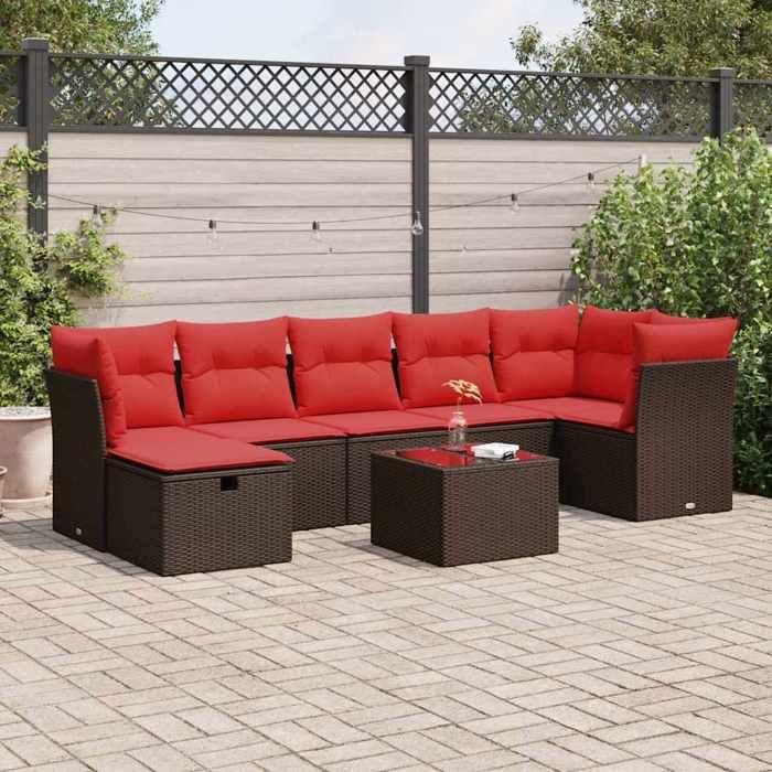 VidaXL Salon de jardin 8 pcs avec coussins marron résine tressée 3325320