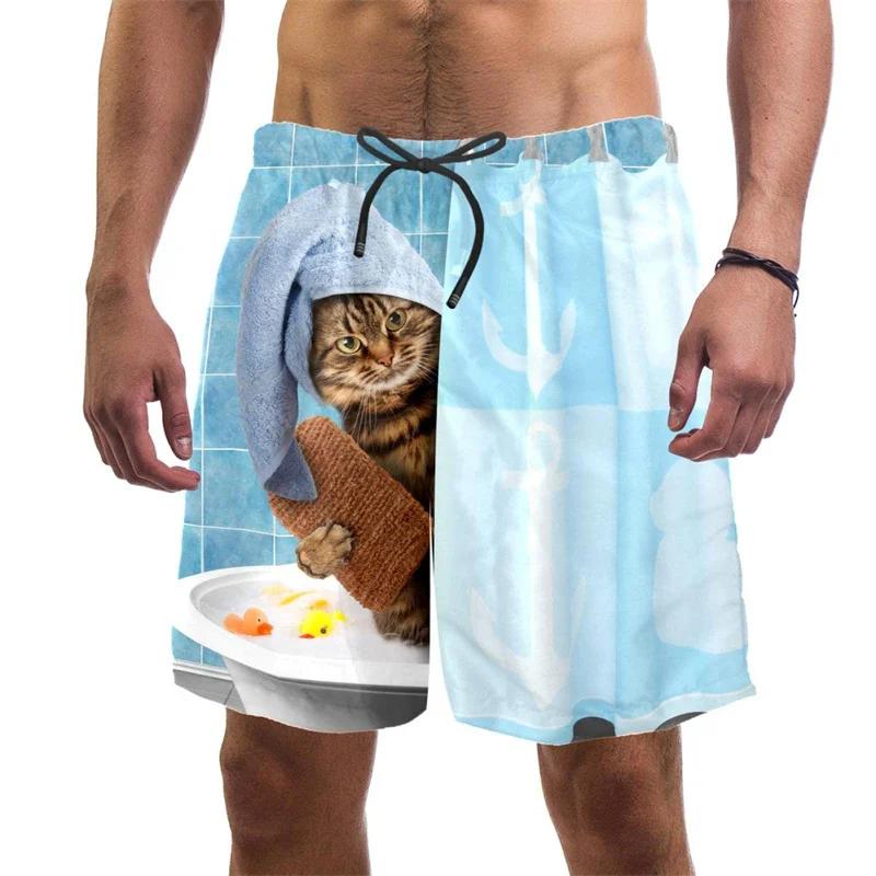 3d Print Funny Cat Beach Shorts For Men Quick Dry Swim Trunks Summer Drawstring Cool Vacation Surf Board Shorts Men Clothing