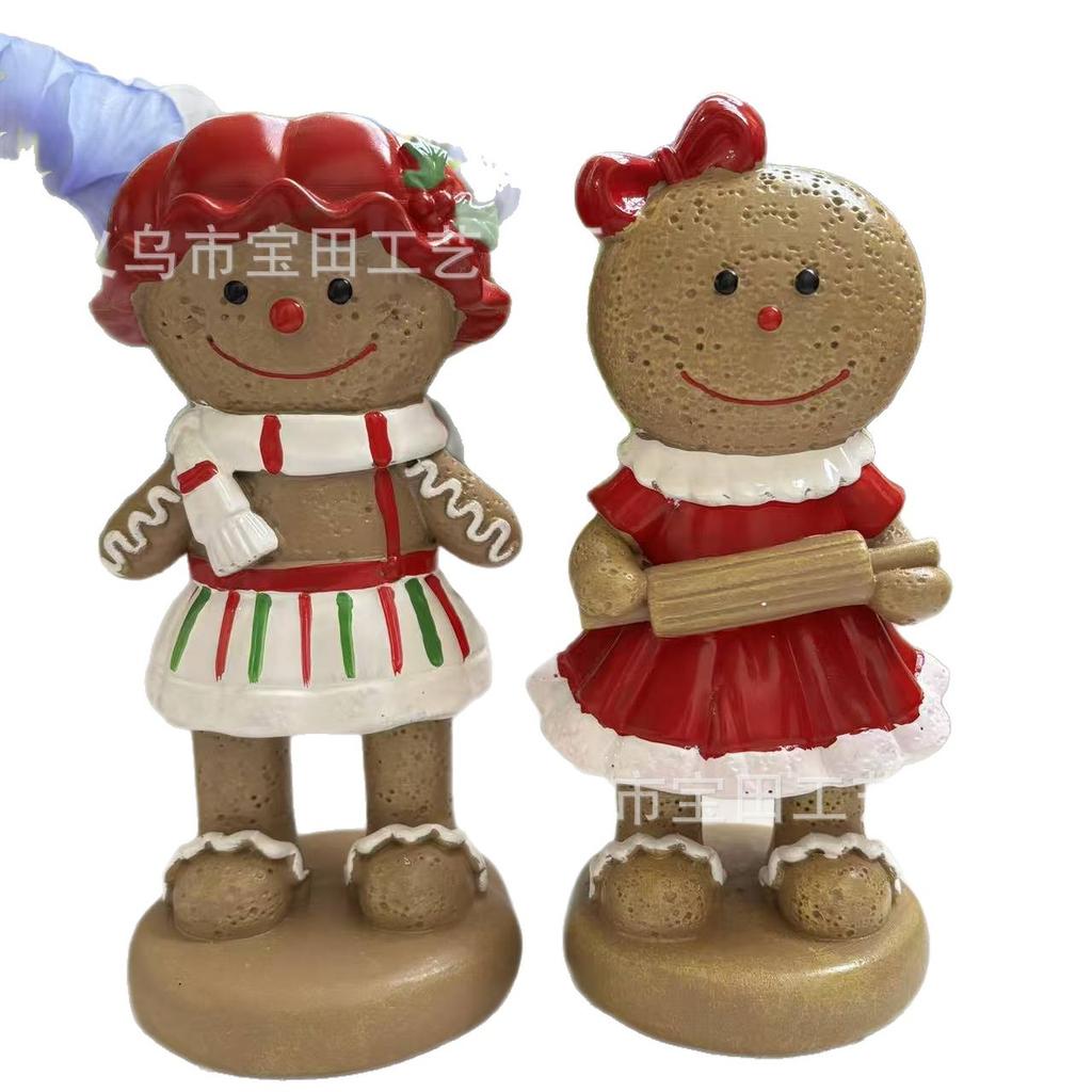 New Christmas Decoration Resin Statue Ornament Gingerbread Man Girl Home Tabletop Party Decoration Ornament