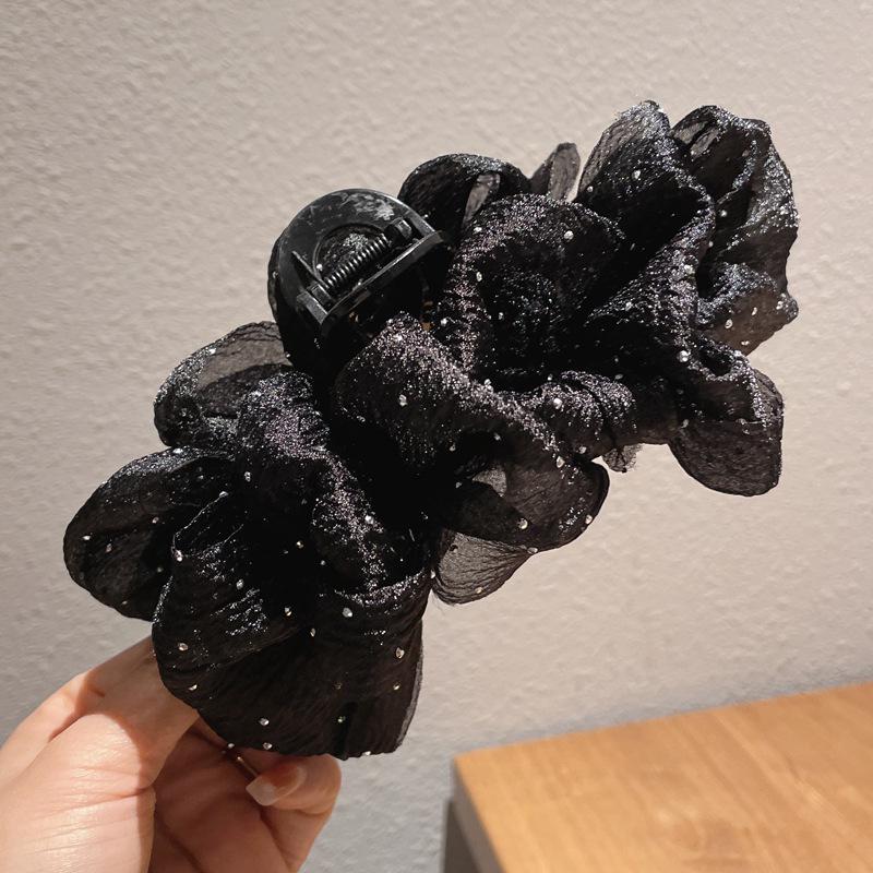 Double-Sided Large Bow Hair Clip for Women - Mesh Shark Clip with Floral Design