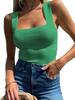 Women's Ribbed Tank Top Square Neck Slim Fit Sleeveless Summer Knit Shirt