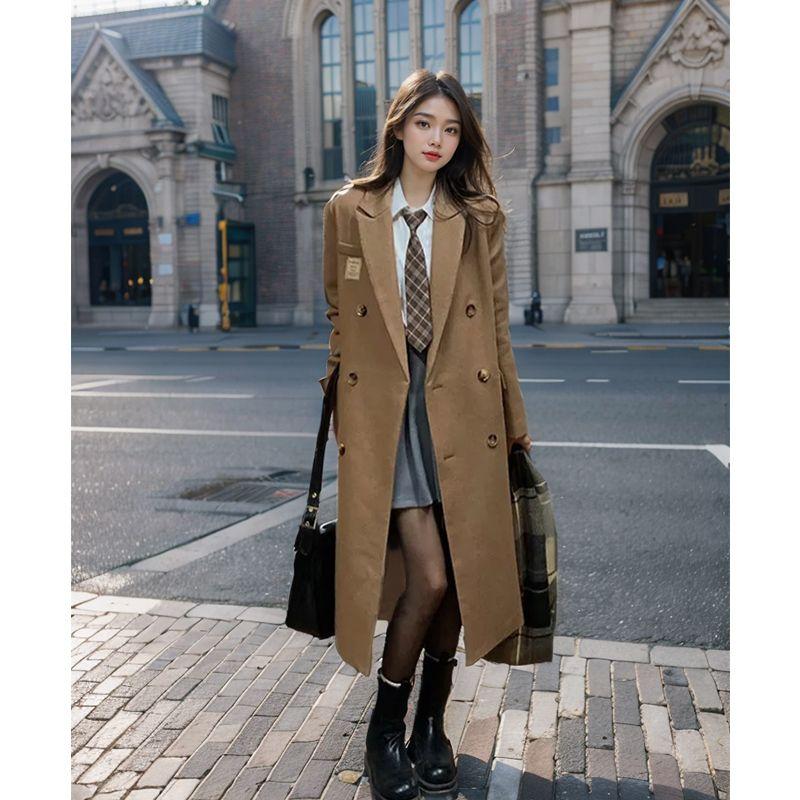 Hepburn Woolen Coat for Women Loose New K-style New Arrival Mid Length Long Length Thickened Black Winter Above the Knee Woolen Outwear