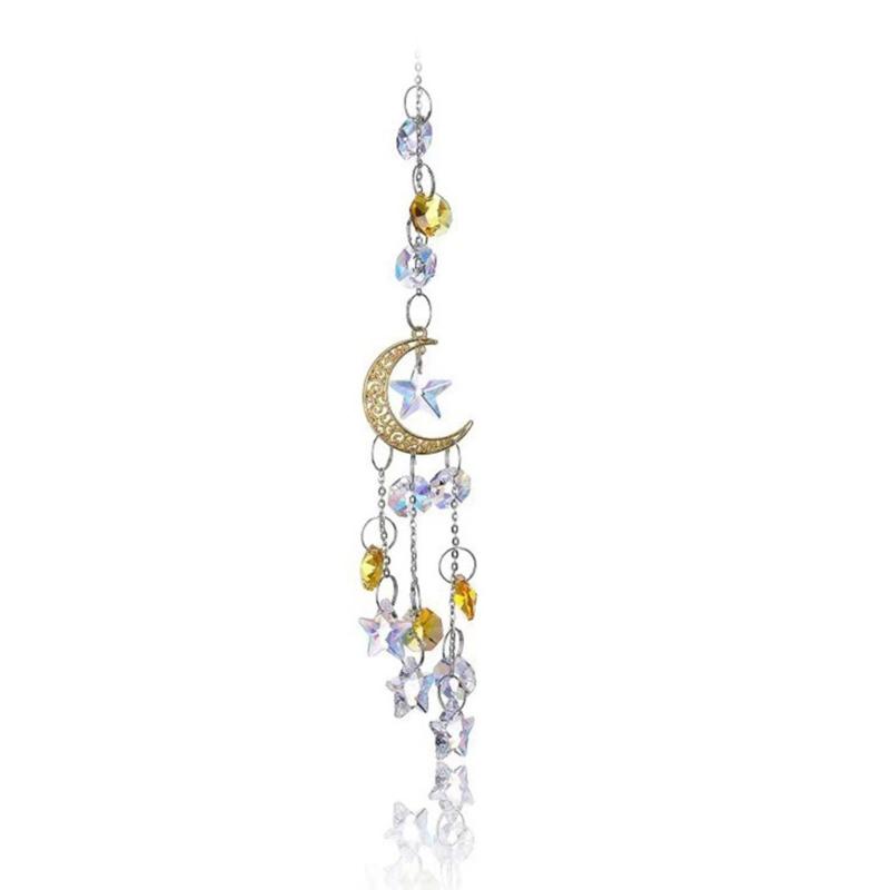 Unique Crystal Moon and Star Prism Window Hanging Suncatchers Ornament Gift For Birthday Anniversary Home Decors