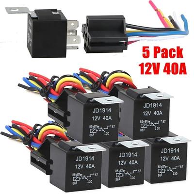 JD1914 5Pcs 5-Pin Auto Auto Fahrzeug 12V 40A Relais Basis Sockel Steuer Draht Set