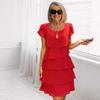 New, Summer Short-sleeved Cake Dress Solid Color Crew Neck Dress Women