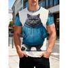 Summer Plus Men's Casual T-shirt Fashionable Blue Cat 3D Printed Sports Short Sleeved Round Neck Tops