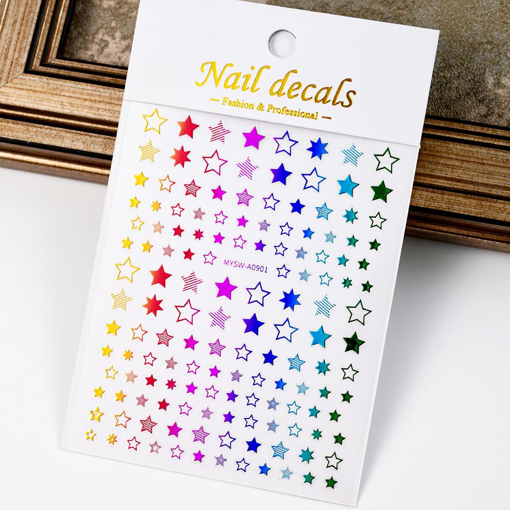 Black White Star 3D Nail Art Sticker Y2K Pentagram Self-Adhesive Decals Laser Shiny Glitters Starlight Manicure Ornaments Slider