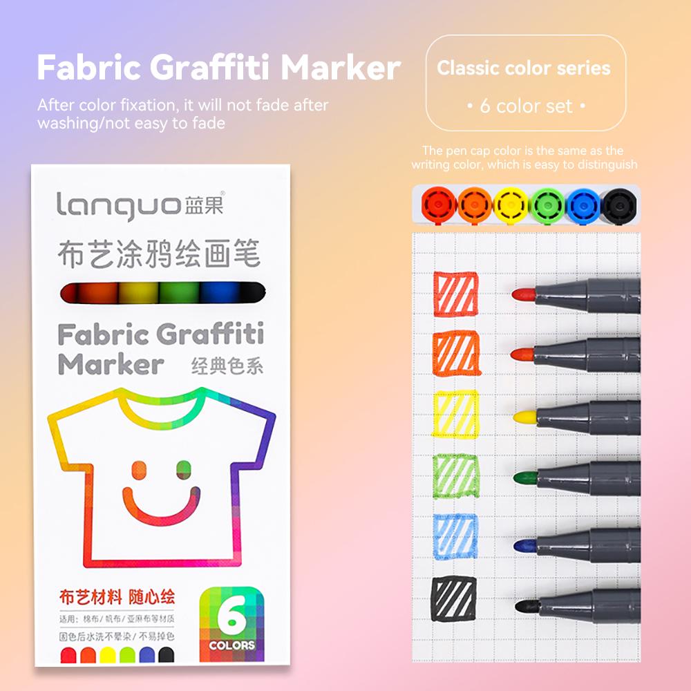 6colors/Set Fabric Paint Marker Pen Clothes Textile Waterproof Diy Crafts T-Shirt Bag Shoes Permanent Art Graffiti Color Markers