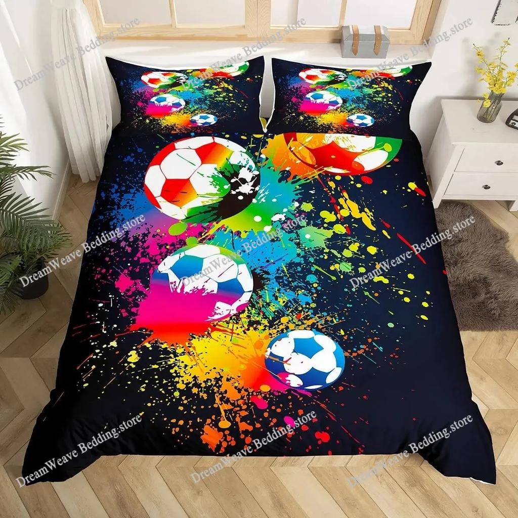 Cartoon Soccer Duvet Cover Set Printed Football Bedding Sets for Kids Boys Girls Bedroom Decor Sports Theme Comforter Cover Set9
