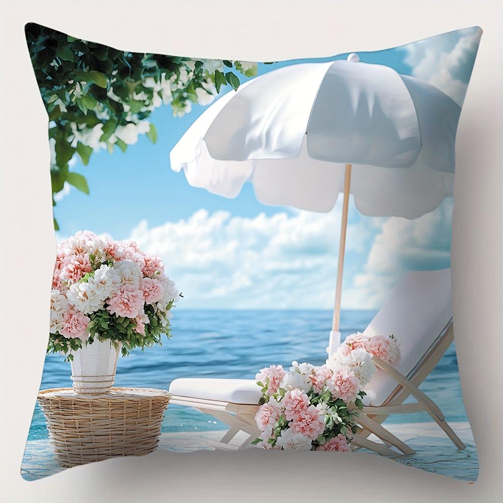 Beach Scenes With Flowers Printed Decorative Cushions Polyester pillowcase, sofa decorative cushion cov Headboard Pillow