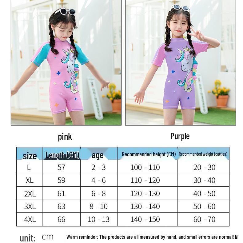 In Stock: Girls' Quick-Dry Sun Protection One-Piece Swimsuit, Sizes S, M, L, Boxer-Style Baby Swimwear