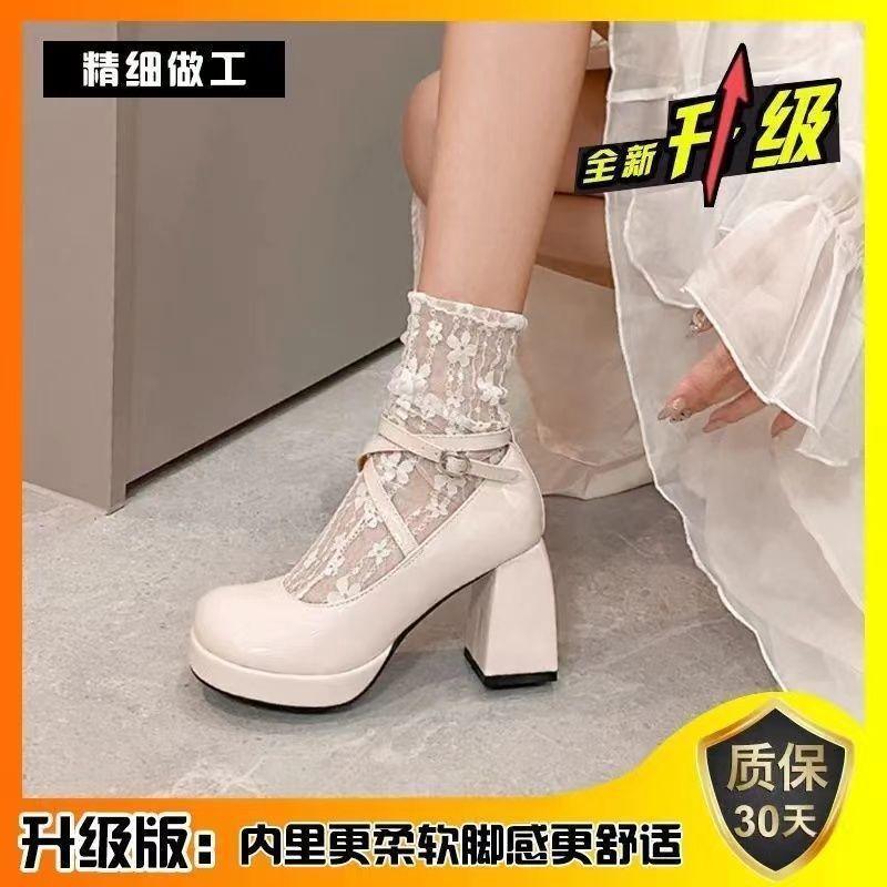 French Retro Mary Jane Shoes Women's New Round Head Thick Heel Single Shoes Small Waterproof Table High Heel Small Leather Shoes