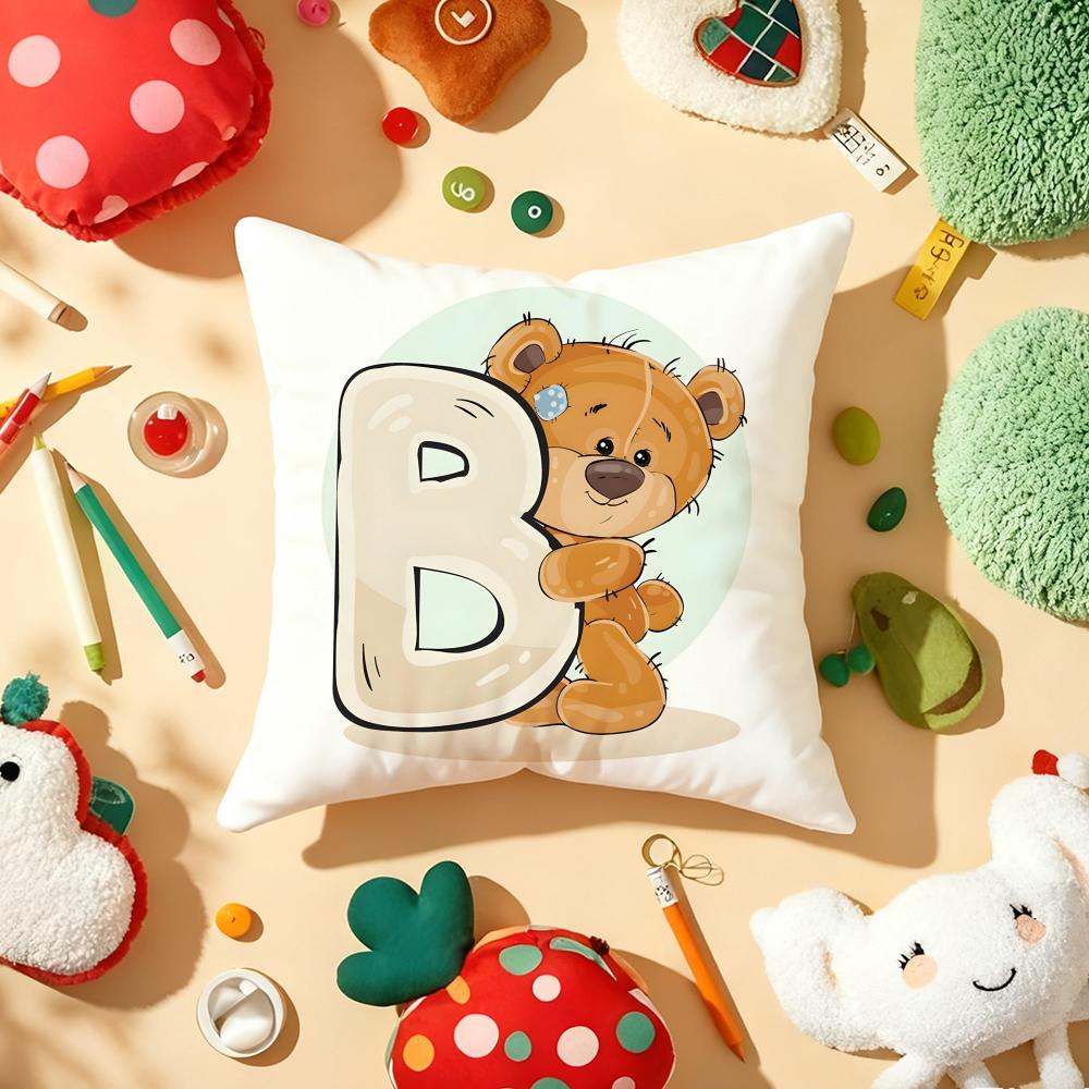 Cute Cartoon Bear Animal Letter Cushion Cover Plush Fabric Soft DoubleSided Printed Sofa Warm Winter Home Gift Pillow Cover
