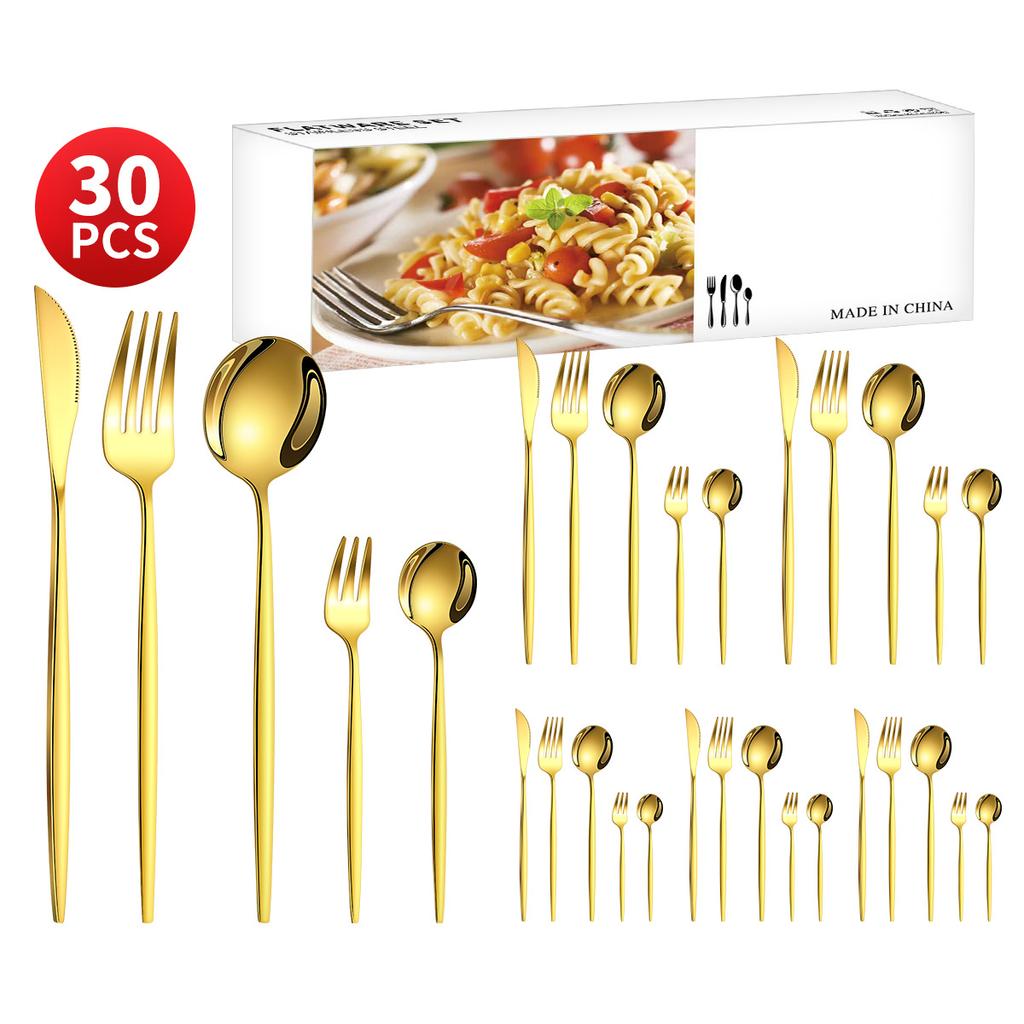 Stainless Steel 30-Piece Tableware Steak Knife, Fork and Spoon 5 Main Pieces Tableware Suit