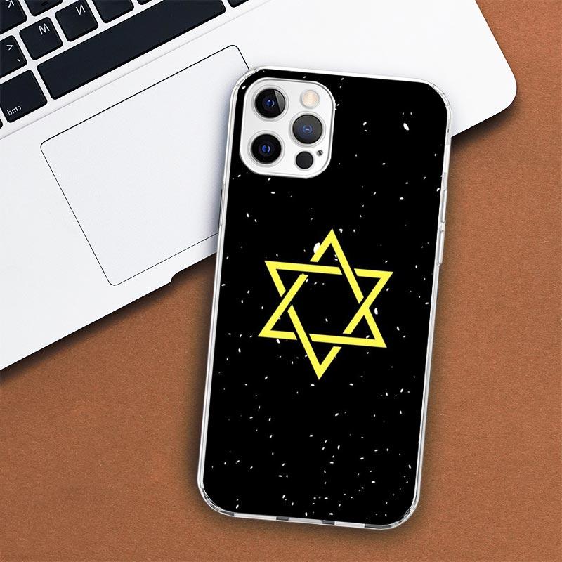 Pouzdro na telefon David s židovským symbolem hvězdy pro Apple iPhone 11 12 13 15 14 Pro 7 XR X XS Max 8 Plus + Mini SE s vlastním potiskem a měkkým krytem