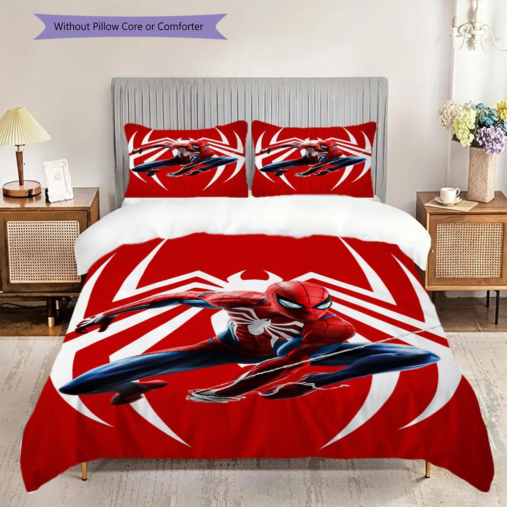 Superhero Series Spider-Man Cartoon Pattern Bedroom Three-piece Duvet Cover Bedding Set for Children.