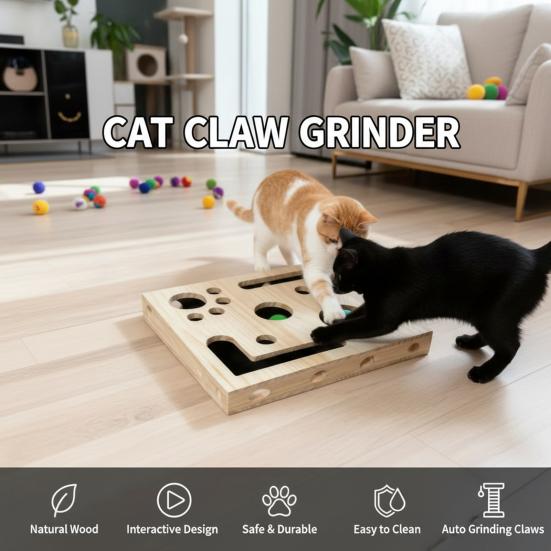 Katzen Nagelfeilenbox Katzenkratz-Puzzle Enrichment-Box mit Glöckchenbällen Interaktiver Katzenkratzbaum Labyrinthbox für Katzen Nagelpflege Selbstbeschäftigung