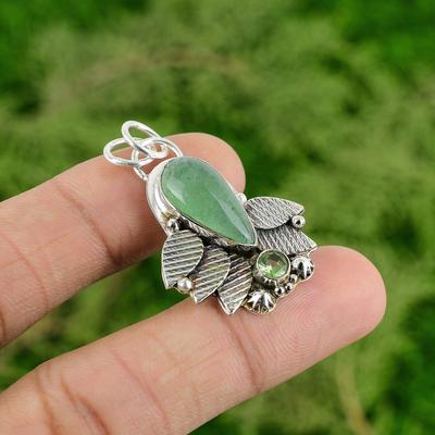 Daughters Day Sale 925 Silver Green Aventurine Gemstone Peridot Handmade Pendant