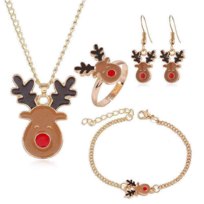European & American Christmas Jewelry Set: Necklace, Earrings, Ring & Bracelet (Set 0326)