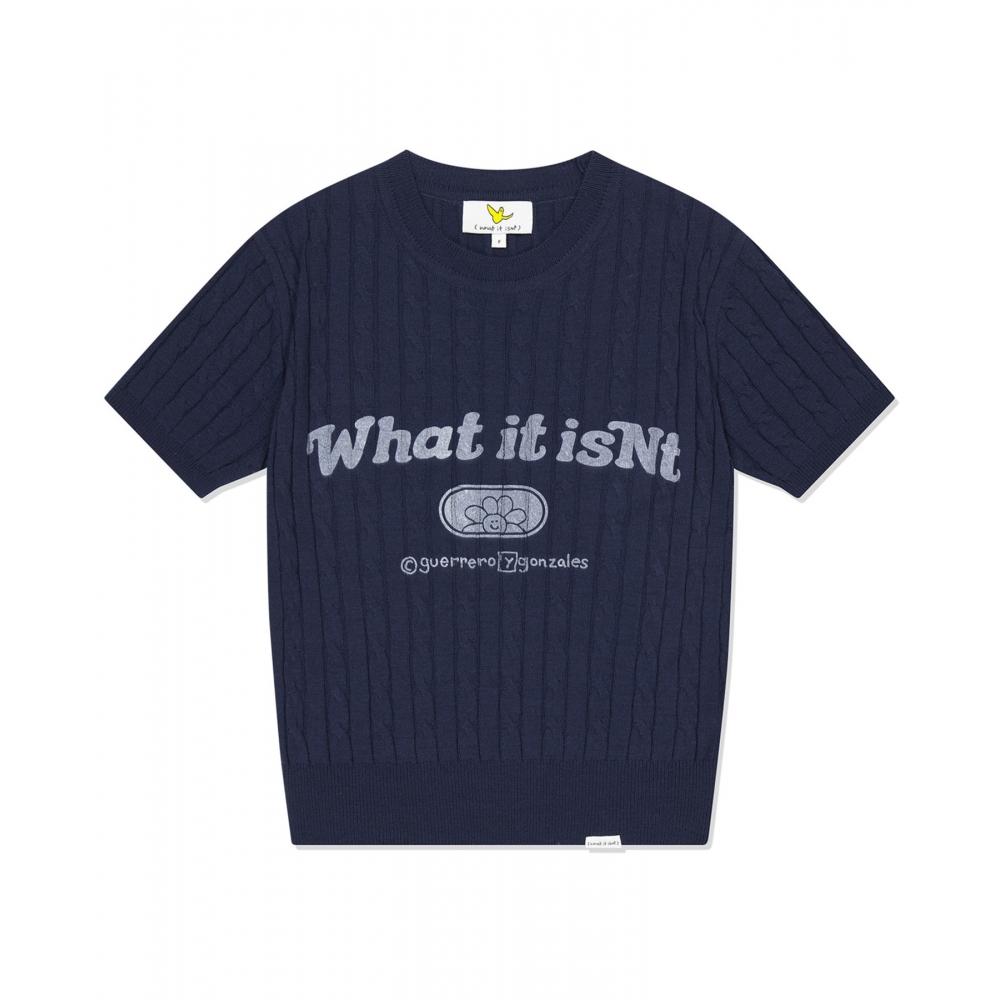 

WHATITISNT WMS WT Трикотаж с короткими рукавами и кабелем Темно-синий
