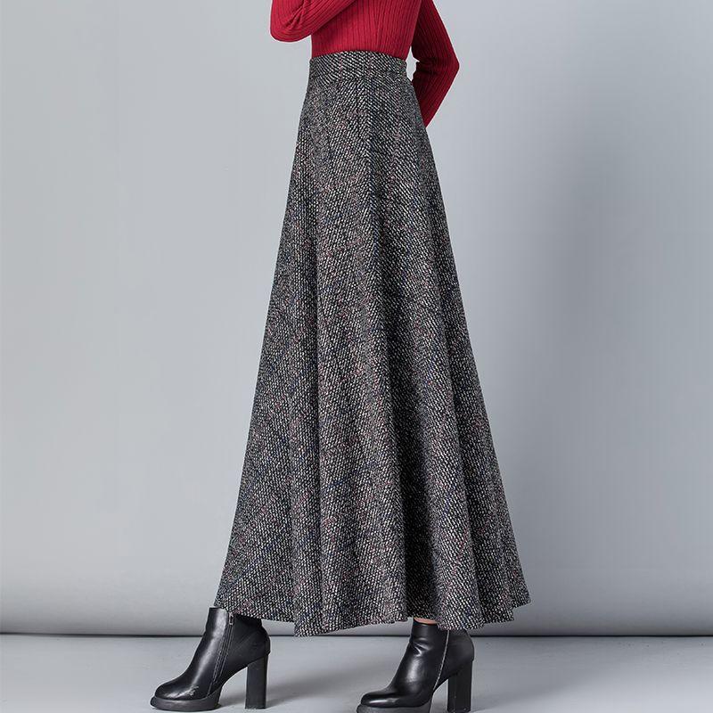 Otoño e InviernoNovedadfalda EleganteLargaCintura Altaforma AfaldaDobladillo AmplioFalda Larga para Mujer Heattech