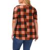 Summer Women's Short Sleeve Blouse Round Neck Loose Plaid Printed Shirt Top