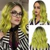 Parrucca Bob Sintetica per Cosplay di Halloween Radici Scuri Capelli Verdi Ombré Parrucca Corta Ondulata Riccia Gioco di Ruolo
