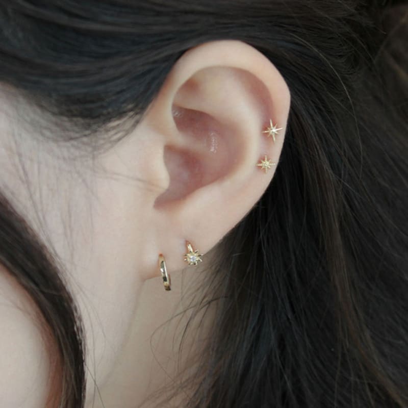 Youngglow 14k Cross Sparkle Piercing Earrings