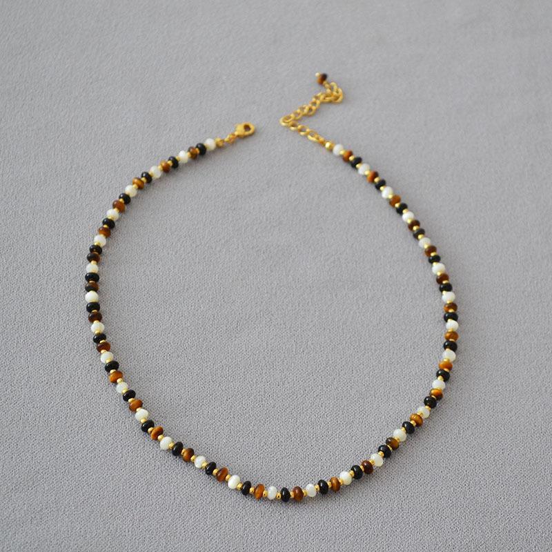 European and American bloggers have the same tiger's eye stone mother shell black agate splicing beaded elegant retro necklace collarbone chain