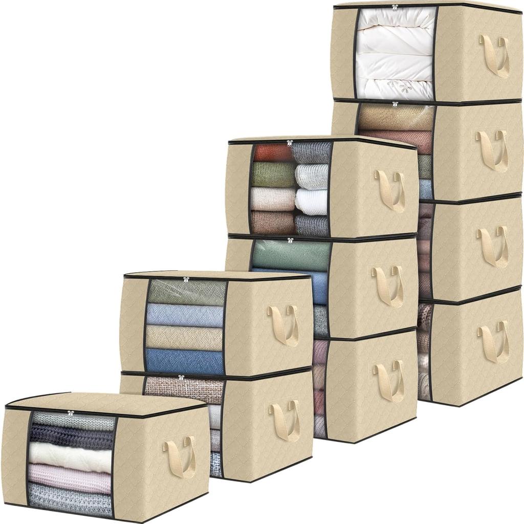 Fab Totes Storage Bags,Clothes Blanket Storage Bins Foldable Closet Organizers with Reinforced Handle for Home Dorm Storage and Organization