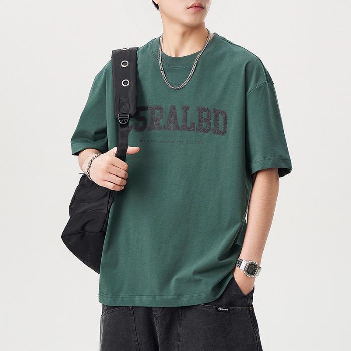 

Short-sleeved Men s Summer New Ins Letter Casual Top Heavy Cotton T-shirt 4XL