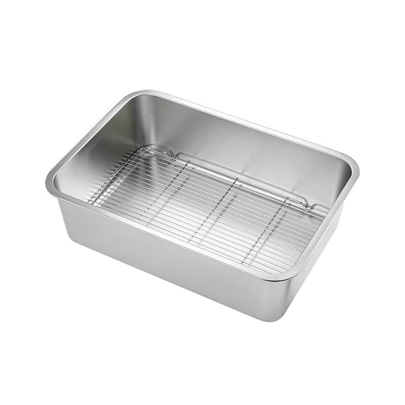 304 Stainless Steel Deep Square Steaming & Draining Pan with Mesh Insert