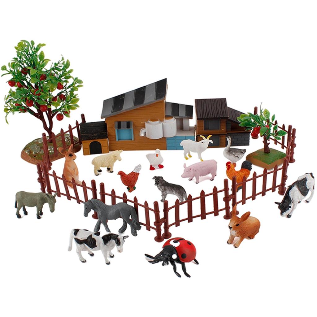 21Pcs Farm Figures Contains Fences Animals Plastic Animal