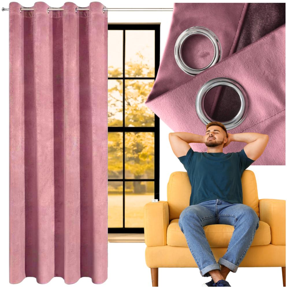Velvet curtain with eyelets - pink