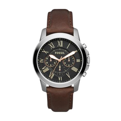 Fossil Men's FS4813 Grant Stainless Steel Watch with Brown Leather Band