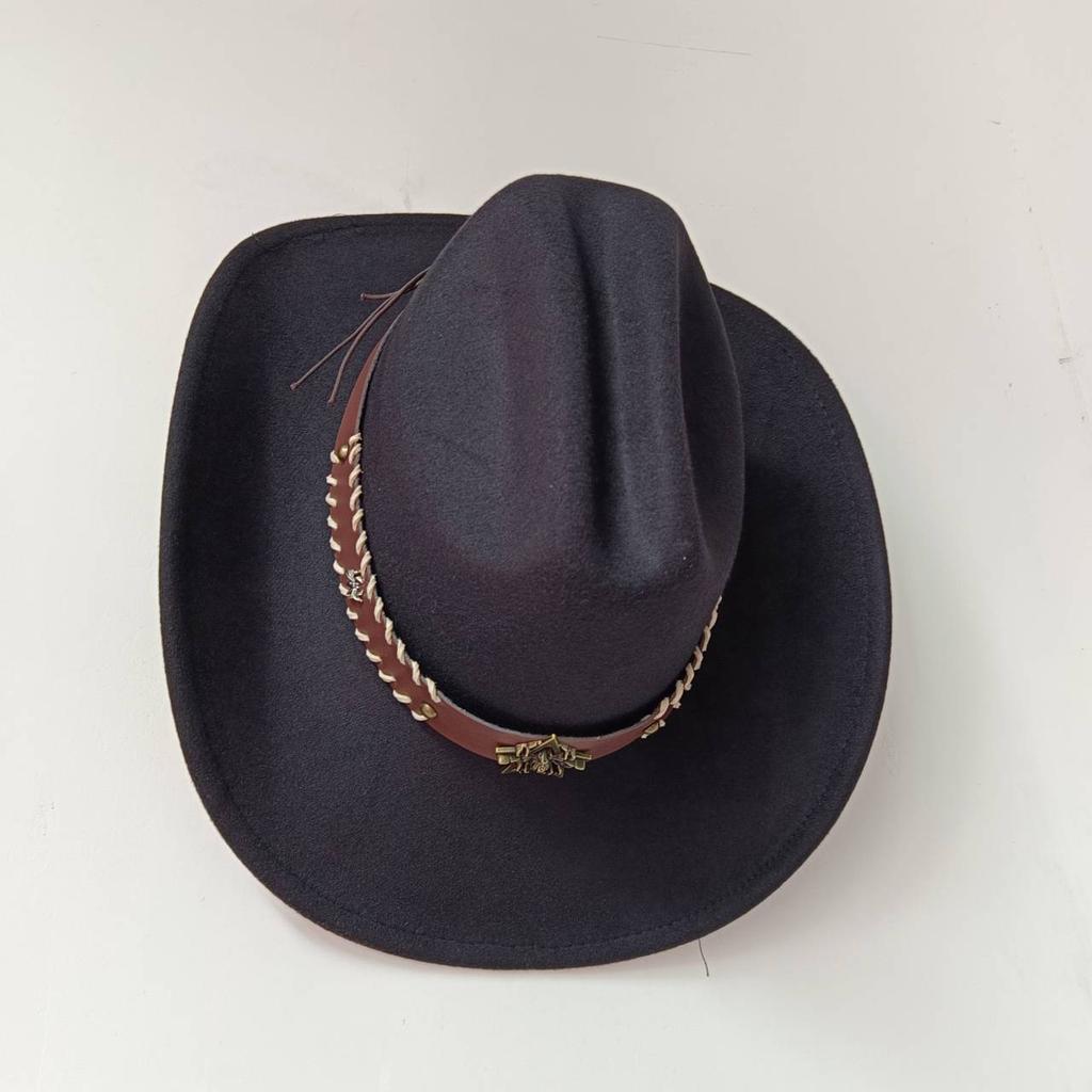 Cowboyhut Kuhkopf-Accessoires Cowboyhut einfarbiger Filzhut Herren und Damen großer Rand Outdoor-Hut Ritterhut
