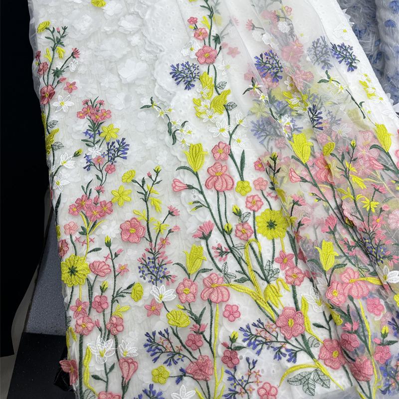 1yard Flowers Pattern Embroidery Applique Lace Fabric Plant Flower Embroidered Mesh Fabric for Dress Gown Clothing DIY Sewing