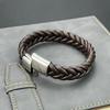 Punk Men Braided Leather Bracelet Jewelry Black/Brown/Red/Blue Stainless Steel Magnetic Clasp Fashion Bangles Charm Bracelets