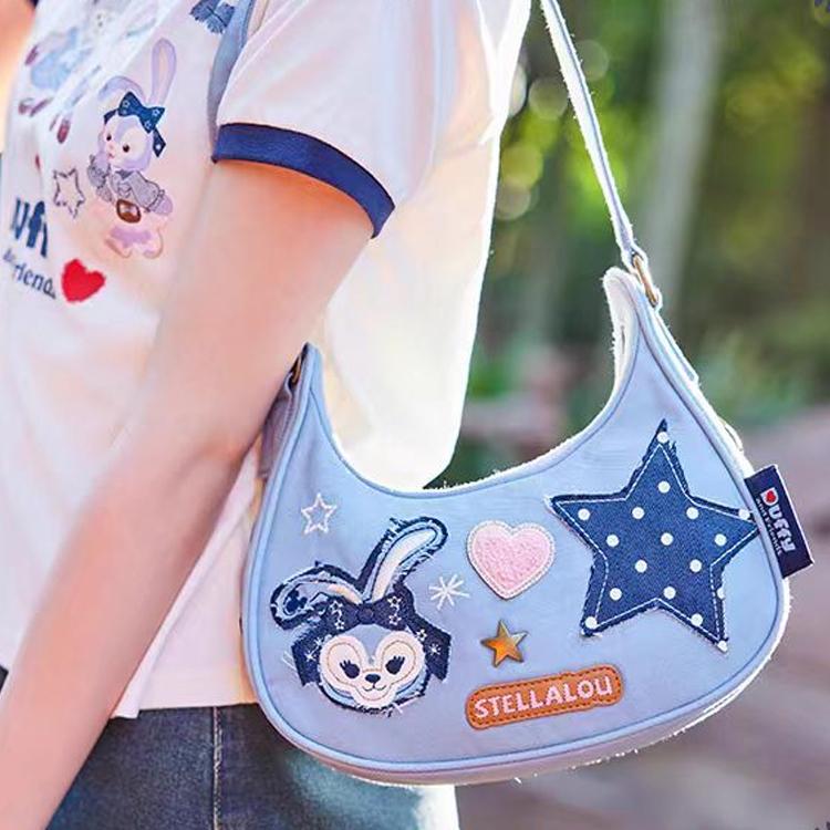 New Disney Duffy And Friends Cowboy Style Series Denim Shoulder Bag Women's Blue 200Q324S012