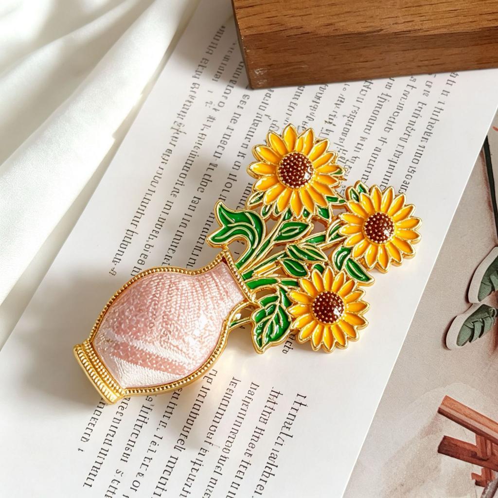 Creative Cartoon Drip Glaze Brooches Women Sunflower Bouquet Art Pins Cute Plant Exquisite Banquet Clothing Decor Jewelry Gift