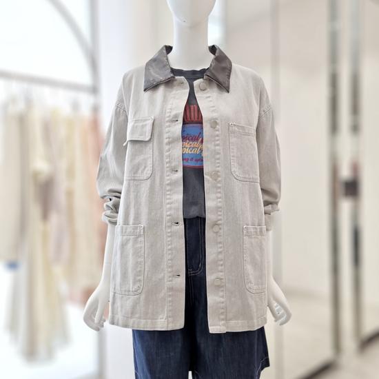 Leather Collar Denim Jacket YJ5MM412