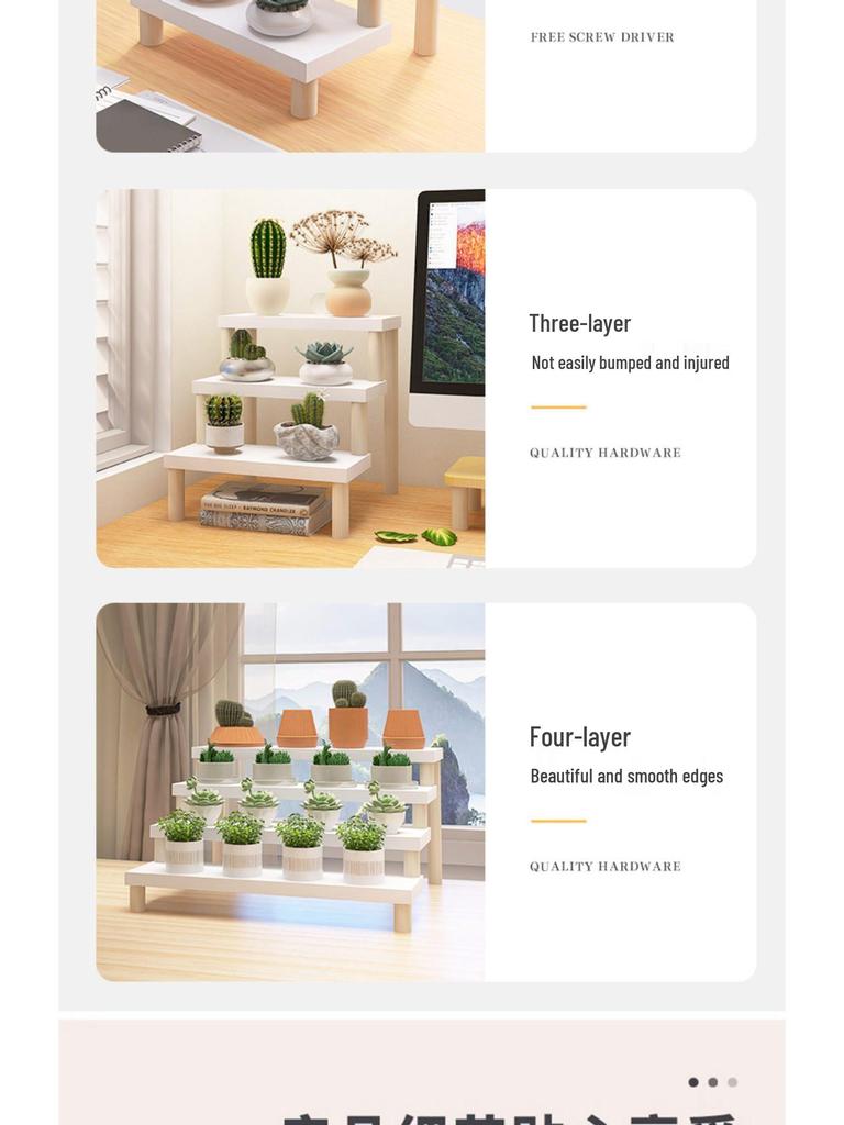 Desktop Ladder-Style Solid Wood Flower Stand for Small Plants and Succulents