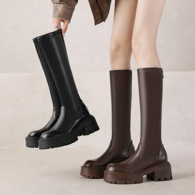 Automne et hiver bottes de chevalier en cuir pour femmes confortables à plateforme grande taille bottes pour femmes talon carré talons hauts bout rond nouvelles bottes hautes femmes