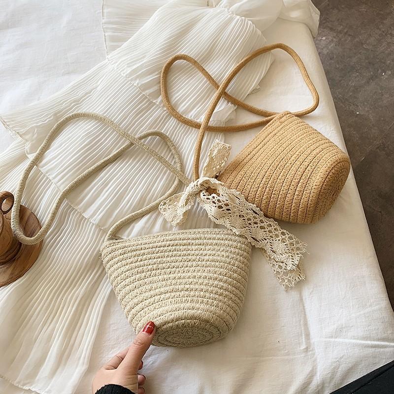 Woven bag women's straw bag 2025 new trendy ins fashion versatile messenger bag seaside vacation bag bucket bag