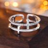 Double Layer White Zircon Cross Ring for Women Real 925 Sterling Silver Open Adjustable Finger Rings Party Wedding Jewelry