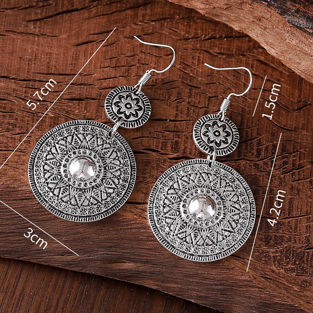 Retro Etniczne Kolczyki Wiszące Okrągłe z Nadrukiem Geometryczne Niszowe Wszechstronne Kolczyki