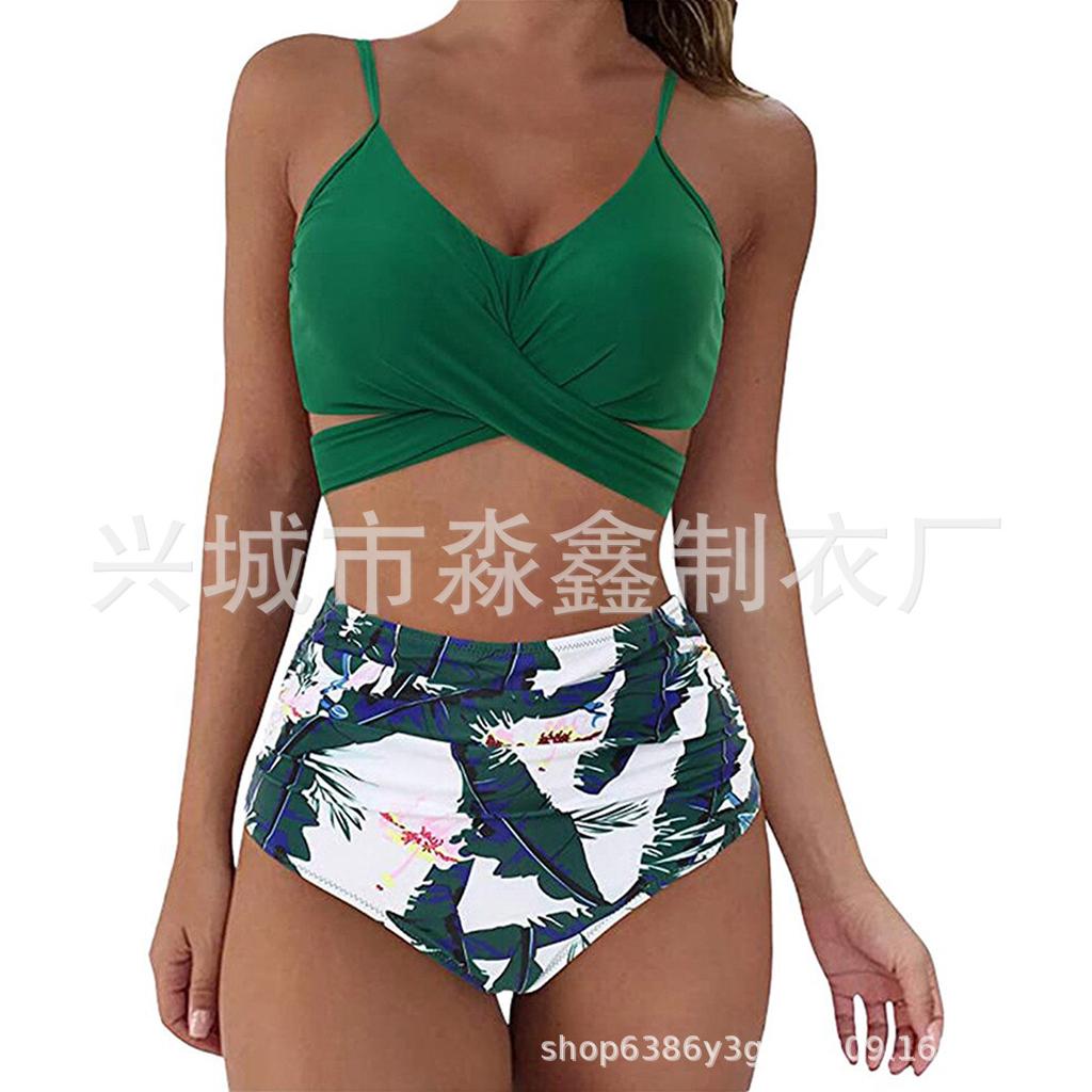 Explosive Leopard Print Cross High Waist Split Bikini, Sexy BIKINI Swimsuit for Women, Direct Supply